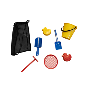 STRANDRYGGSÄCK MED SANDLEKSAKER