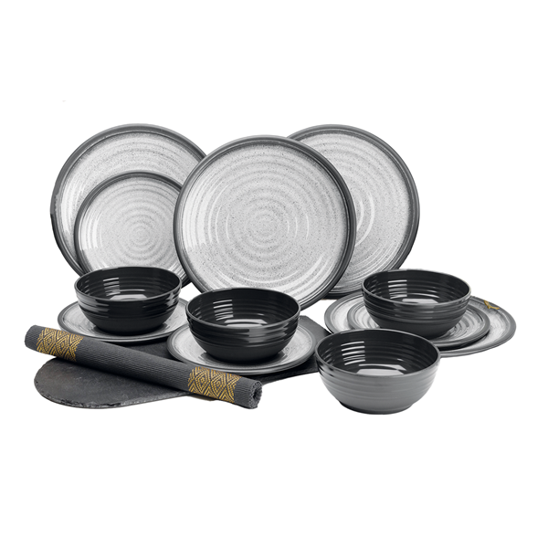 MELAMINSERVIS GRANITE GRÅ 12-DELAR