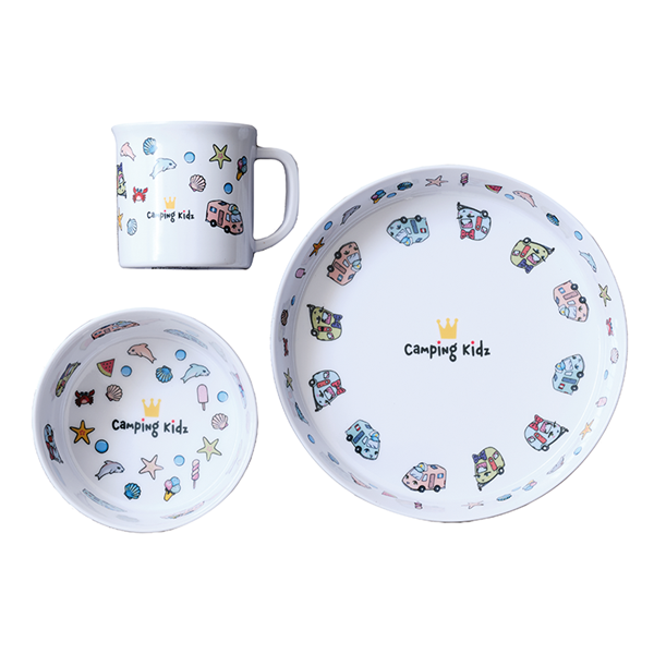 BARNSERVIS BEACH 3-DELAR CAMPING KIDZ. MELAMIN