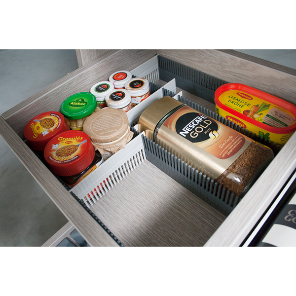 LÅDFÖRVARING 8 DELAR GRÅ PURVARIO. GRÅ/VIT