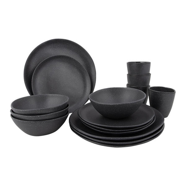 SERVIS HOXTON MÖRKGRÅ 16 DELAR. MELAMIN